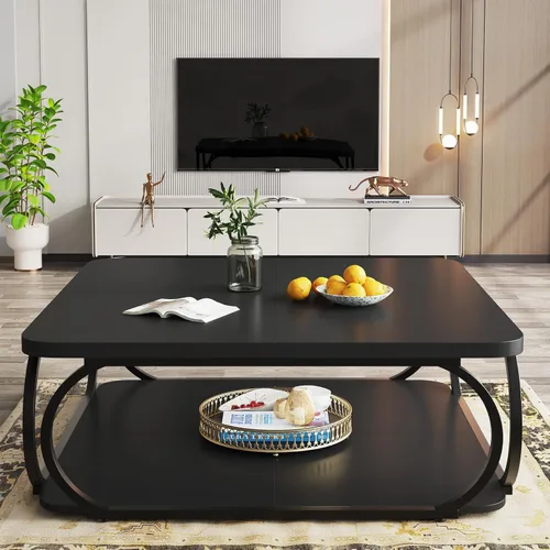 Miniatura 6 de Tribesigns Square Coffee Table with Open Storage Shelf for Living Room, 39 Inch Large Wood Center Table 2 Tier Low Coffee Tables Farmhouse Tea Table