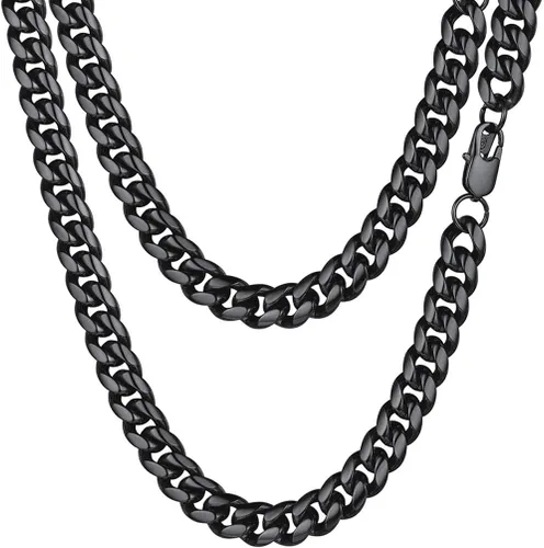 PROSTEEL Trendy Cuban Links Necklace for Men Women, Black18K Gold Plated 316L Stainless Steel, W 4.8mm-14mm, L 14inch-30inch, Come Gift Box