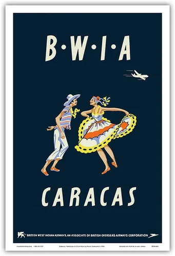 Miniatura 9 de Caracas Venezuela – British West Indies Airways BWIA (Bee-Wee) – Póster vintage de viaje por Dick Negus y Philip Sharland c.1950s – Impresión