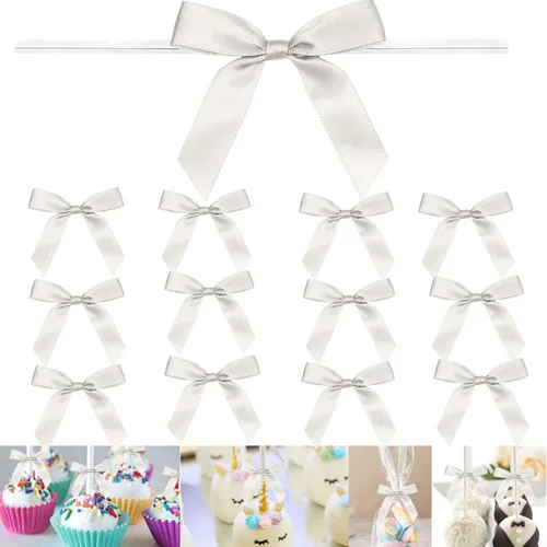 Miniatura 8 de 100 lazos preatados azul satinado de 3 pulgadas con lazos giratorios, bolsas de golosinas, paletas para pasteles y galletas