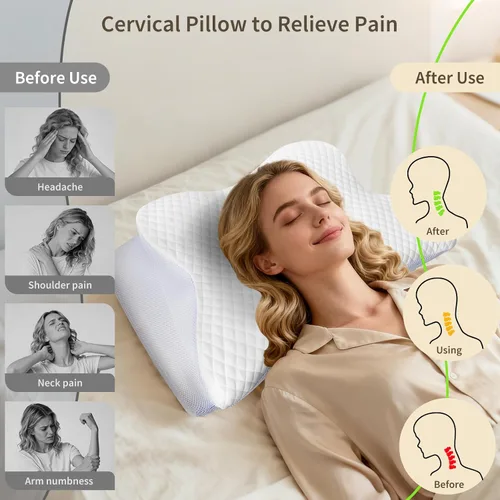 Miniatura 4 de Almohada cervical para el cuello para dolor de cuello, almohada ortopédica de espuma viscoelástica con diseño contorneado, almohadas de apoyo