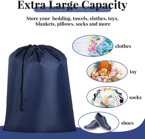 Miniatura 4 de Woanger Paquete de 12 bolsas de lavandería extragrandes de 28 x 45 pulgadas, lavables a granel, bolsa de lavandería de viaje con cierre de cordón
