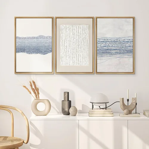 Miniatura 617 de SIGNWIN Lienzo enmarcado para pared, arte con pinceladas de flujo neutro en tonos beige abstractos, ilustraciones, arte moderno, decorativo