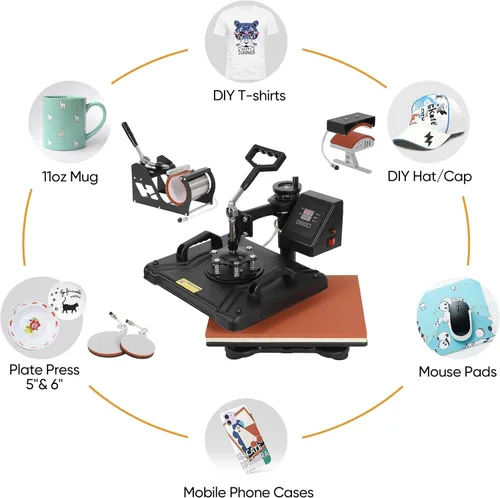Miniatura 6 de F2C kit de sublimación profesional, prensa de calor, máquina de transferencia, sombrero/taza/palo/gorra/playera, color negro, multifunción (5 en 1)