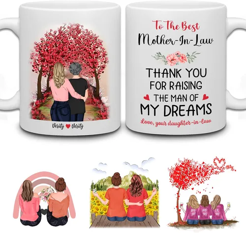 Miniatura 12 de WHIDOBE Taza de café personalizada de 11 onzas, taza de 15 onzas para mamá, hija con personajes femeninos, nombres, citas, regalo para mamá de hija
