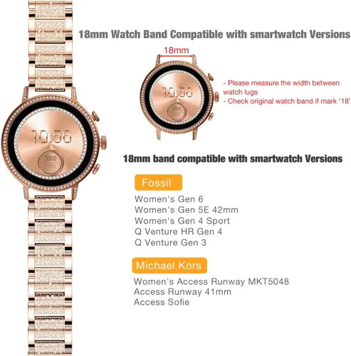 Miniatura 2 de Abanen Fossil - Correa de reloj para mujer Gen 5E de 1.654 in/Gen 6, 0.71 pulgadas, aleación ligera de metal brillante y cristal de liberación