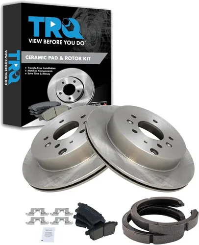 Miniatura 110 de TRQ Kit de pastillas de freno y rotor Posi trasero premium con zapatas de estacionamiento para camión GM SUV