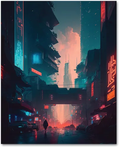 Miniatura 12 de My Vinyl Story Póster impreso de Ciudad Cyber Punk City para decoración de pared, arte de pared moderno, decoración estética, impresiones de 16 x 20
