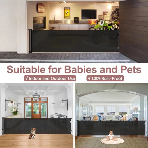 Miniatura 3 de Puerta de Bebé Retráctil Extra Ancha de 85 Pulgadas para Interiores, Puerta de Bebé Extra Larga para Exteriores, Puerta Extra Grande para Perros