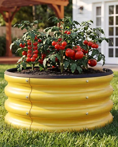 Miniatura 7 de 2 camas de jardín redondas elevadas de 2 x 2 x 1 pies, color amarillo, 1 paquete de 1 maceta de acero galvanizado de 0.024 in de grosor con pintura