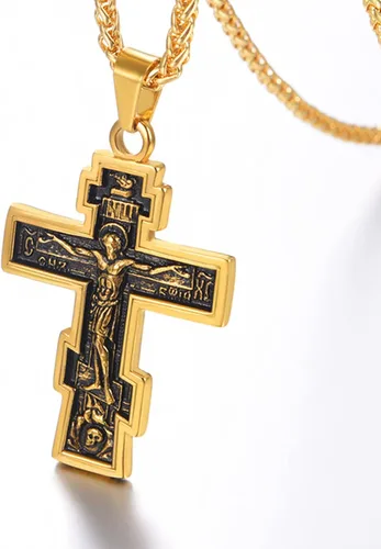 Miniatura 2 de U7 Colgante de cruz ortodoxa rusamanos rezandosigno de Ichthys para hombres y mujeres, acero inoxidable chapado en oro de 18 quilates, collar
