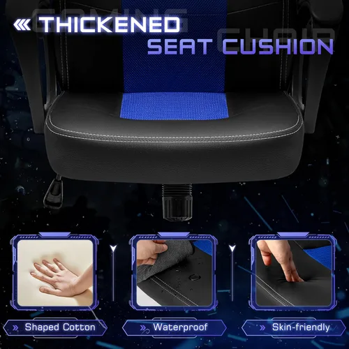 Miniatura 6 de Silla ejecutiva de piel para oficina, sala de conferencias o videojuegos con respaldo alto, ergonómica, ajustable., Cuero, Azul