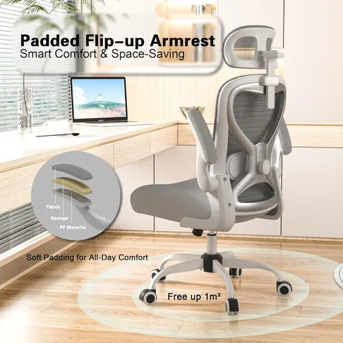 Miniatura 6 de Silla de Oficina Ergonómica para Alivio del Dolor de Espalda y Cuello, Asiento de Espuma Virgen, Apoyo Lumbar Ajustable en 2D y Reposacabezas en 3D