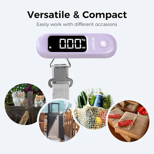 Miniatura 5 de pack all Báscula de equipaje de 110 libras, báscula digital de equipaje de mano, báscula de peso para maleta de viaje con pantalla LCD, batería
