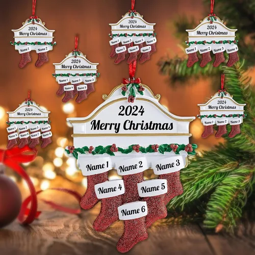 Miniatura 12 de Adornos de Navidad de renos 2021, con texto personalizable, familia de 3