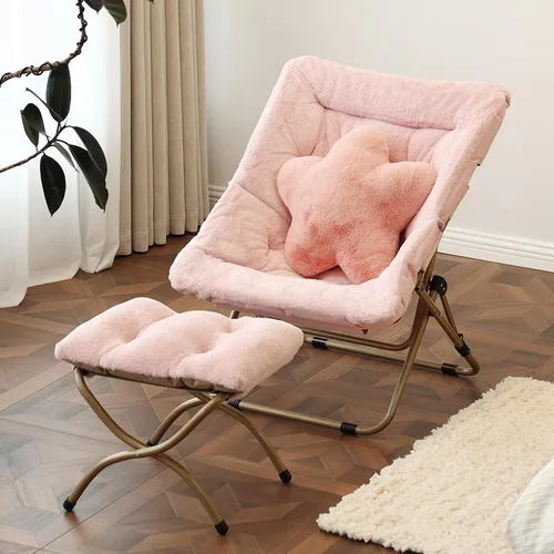 Miniatura 11 de Welnow Cómoda silla platillo con otomana, silla de lectura plegable de gran tamaño para adultos con almohada, silla de salón de piel sintética suave