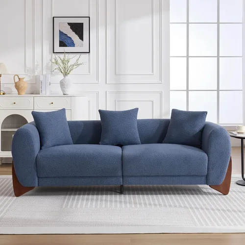 Miniatura 21 de Sofá Sherpa Boucle Moderno Tipo Nube de 3 Plazas de 87", Sofá con Patas de Madera Maciza, Asiento Extra Profundo de 25", Cómodo Sofá Tapizado