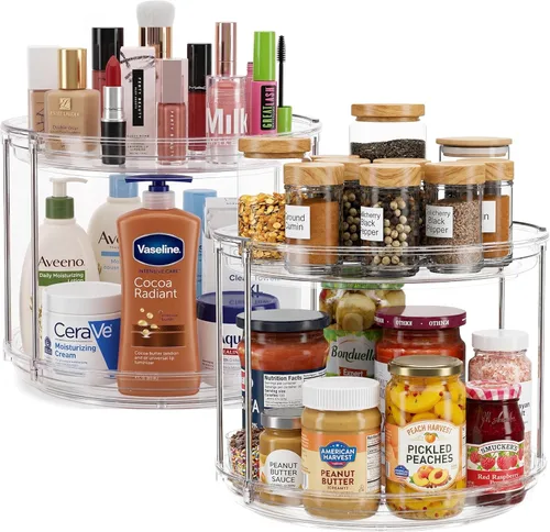 Miniatura 7 de Oizeir Organizador Lazy Susan de 2 niveles para gabinete, estante giratorio de especias de acrílico transparente para cocina, despensa, encimera