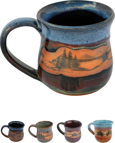Miniatura 10 de Taza de café de cerámica hecha a mano – Always Azul Mountain Scene taza de café de 14 oz – Taza apta para horno, lavavajillas y microondas