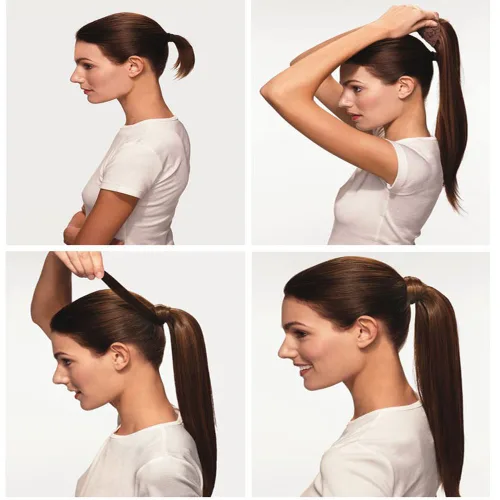 Miniatura 6 de Lelinta Extensión de cola de caballo rizada ondulada de 18 pulgadas para mujer, extensión de pelo sintético rubio ceniza mezcla Giner