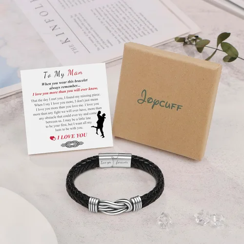 Miniatura 6 de JoycuFF Pulseras de cuero trenzado marrón para hombre, regalos para papá, novio, marido, hijo, nieto, hermano, para siempre, para el día del padre