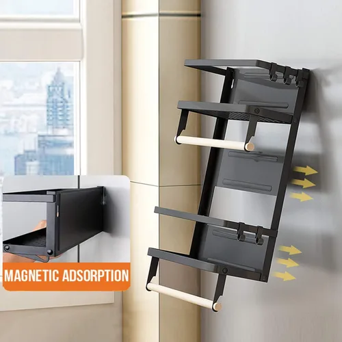 Miniatura 6 de Jolitac Estante magnético para especias para refrigerador, organizador de ahorro de espacio, estante negro en el refrigerador, soporte para toallas