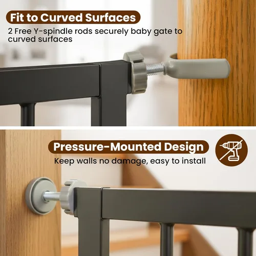 Miniatura 8 de Puerta de bebé para escaleras, puerta de perro de cierre automático de 26 a 40 pulgadas para puertas, puerta infantil montada a presión con puerta