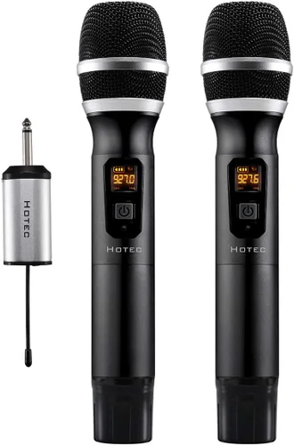 Miniatura 12 de HOTEC Micrófonos inalámbricos Dual UHF Sistema de micrófono de mano con control de eco/volumen, receptor recargable para karaoke, iglesia, boda