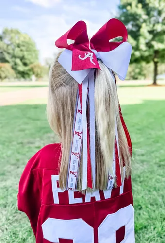 Miniatura 4 de Divine Creations - Lazo para el pelo de dos tonos para niñas con temática universitaria para el día del juego, por Wee Ones en un clip WeeStay