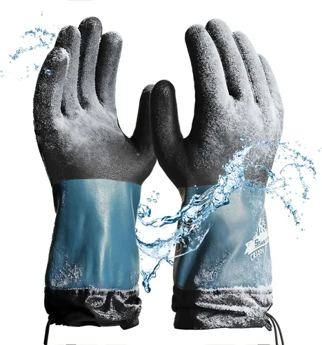 Schwer Guantes de trabajo de invierno 100% impermeables, guantes largos para congelador con revestimiento de poliuretano a base de agua, máxima