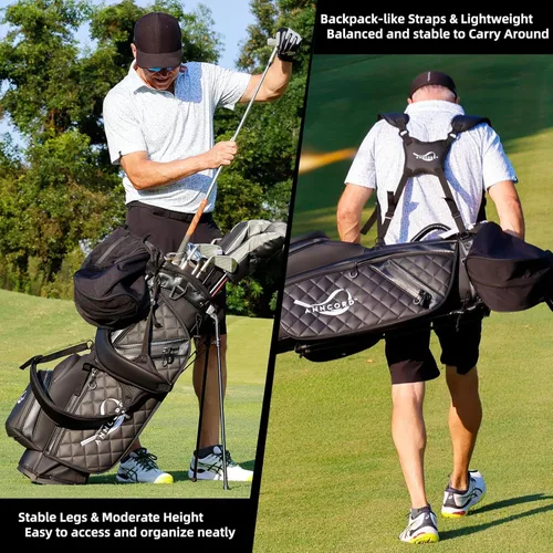 Miniatura 6 de ANNCORD Golf Stand Bag with 14 Way Full Length Dividers, PU Leather Golf Bag for Men, Waterproof Golf Bags with Stand, 6 Pockets & Cooler Pouch