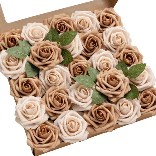 Miniatura 59 de Ling’s Moment - Flores Artificiales, 50 piezas, Rosas Verde Pavo Real con Tallos, 3" de Tacto Real, Espuma DIY para Ramilletes de Boda/Centros