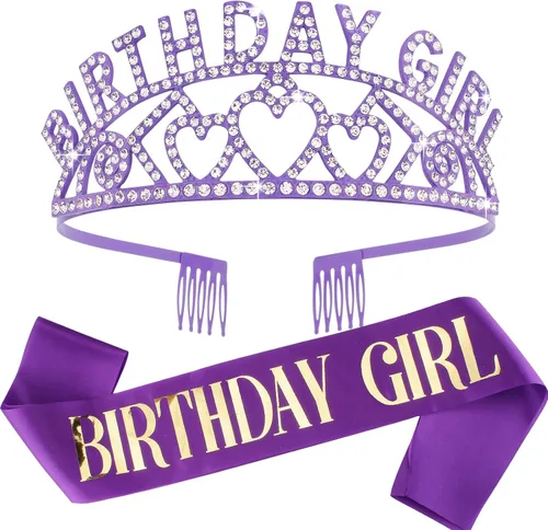 Miniatura 8 de CIEHER Kit de banda y tiara de diamantes de imitación para cumpleaños, corona de oro rosa con peines para mujer, elegante tiara de princesa