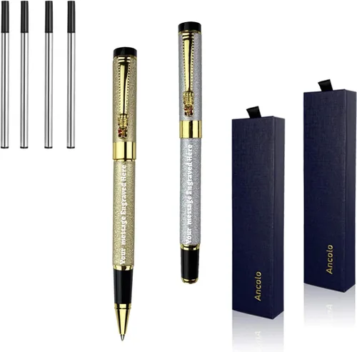 Miniatura 6 de Ancolo Bolígrafos de oficina personales personalizados con caja para bolígrafos, 4 repuestos de tinta extra, bolígrafos de calidad de punta fina