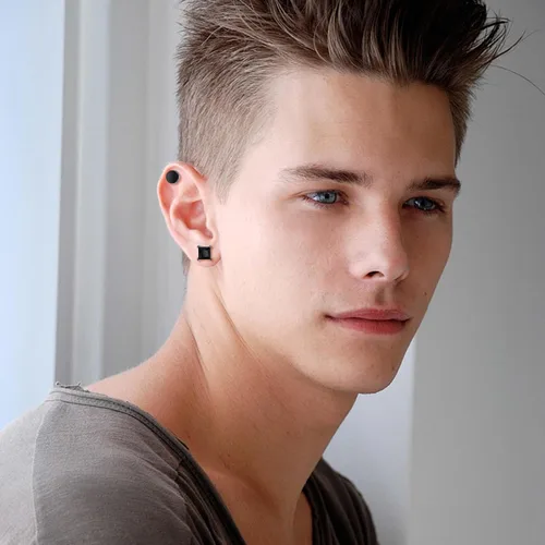Miniatura 3 de 3 pares de aretes hipoalergénicos de circonita cúbica negra para hombres y mujeres, chapados en oro, cuadrados y redondos, aretes para orejas