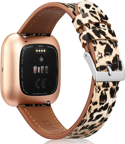 Miniatura 7 de Fintie Correas compatibles con Fitbit Versa 2 1 y Lite Edition, correa de repuesto de cuero genuino, correa de repuesto de leopardo clásico