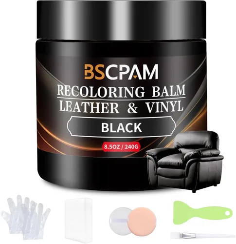 Bálsamo recolorante de cuero negro, removedor de arañazos y manchas de cuero, kit de reparación de cuero para muebles de vinilo e interior de