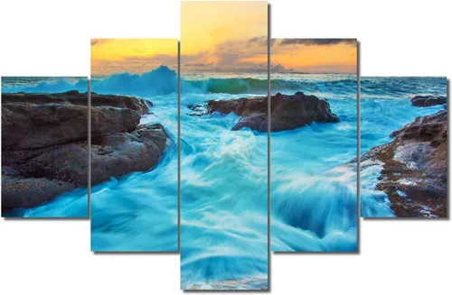 Miniatura 82 de TUMOVO Lienzo decorativo para pared de sala de estar, 5 paneles de naturaleza, Alaska, Estados Unidos, autopista alrededor de montañas, paisaje