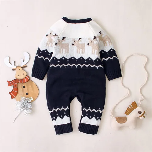 Miniatura 4 de Gueuusu Conjunto unisex de Navidad con estampado de dibujos animados, manga larga, suéter de punto, overol cálido para invierno