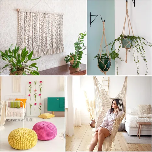 Miniatura 6 de Cordón de macramé de 0.157 in x 328 yardas Cuerda de macramé 100% algodón natural Cuerda de algodón trenzado de 4 hebras para manualidades, Caqui