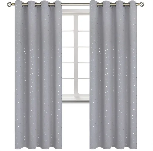 Miniatura 95 de BGment Cortinas opacas para dormitorio infantil, con aislamiento térmico, con ojales, estampado de estrellas plateadas, cortinas para oscurecer