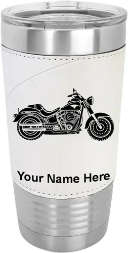 Miniatura 10 de LaserGram Vaso aislado al vacío de 20 onzas, motocicleta, grabado personalizado incluido (cuero sintético, rústico)