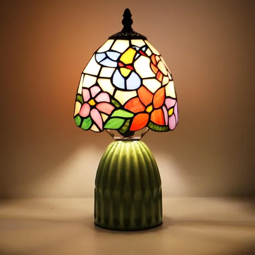 Miniatura 12 de Tiffany Stained Glass Mushroom Table Lamp 12.5 Inch -Blue Peacock Tiffany Lamp,6X6X12.5 Inch,Small Night Light,Ceramic Base, Mini Accent Light