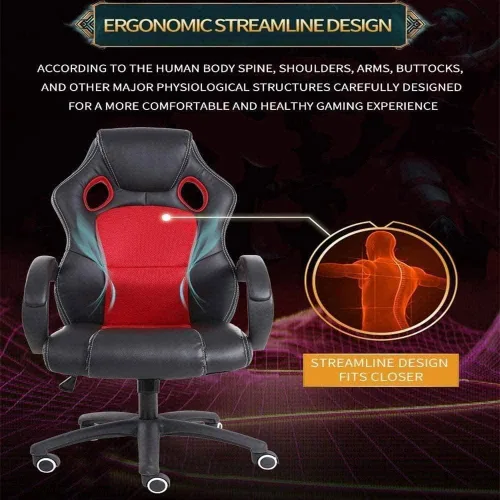 Miniatura 2 de Silla de juegos ergonómica de respaldo alto para computadora de escritorio de oficina con soporte lumbar (A)