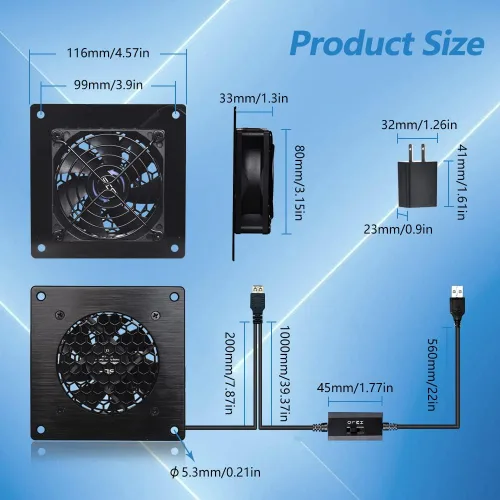 Miniatura 3 de Gabinete USB 80MM Ventilador silencioso Sistema de ventilador de enfriamiento 4" con control de velocidad, para gabinetes AV de cine en casa