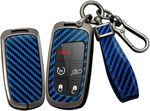 Miniatura 8 de SANRILY Funda para llavero inteligente con patrón de fibra de carbono, color negro, apta para Jeep Grand Cherokee Renegade para Chrysler 200 300