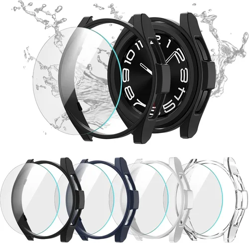 [Paquete de 4+4] para Galaxy Watch 6 Classic - Funda protectora de pantalla de 1.693 in, accesorios de policarbonato duro con película de vidrio