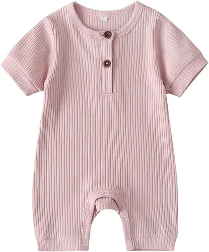Miniatura 46 de Mameluco unisex de manga corta para bebé recién nacido, con botones, de una pieza, ropa de color sólido