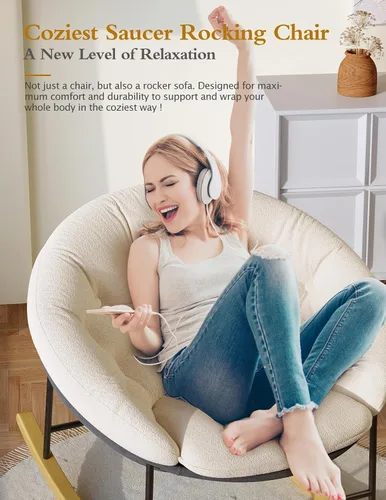 Miniatura 2 de Kidirect Mecedora para Guardería, Mecedoras Modernas Tapizadas para Guardería y Silla de Lectura Redonda con Cojín Removible, Cómoda Mecedora