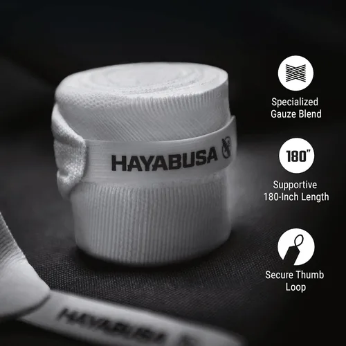 Miniatura 2 de Hayabusa - Vendas de mano de boxeo de gasa para hombres y mujeres, pulgar inicial con cierre de gancho y bucle, color blanco, 180 pulgadas
